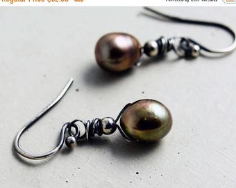 Pearl Drop Earrings, Freshwater Pearl Dangle Earrings, Sage Green