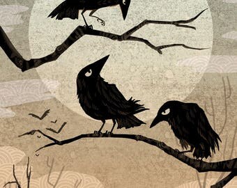 Crow Consternation art mini print 5x7 inch