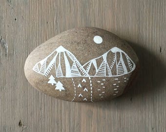 Mountain Landscape - Painted Stone - Beach Pebble, Nature, Rock Art - by Natasha Newton