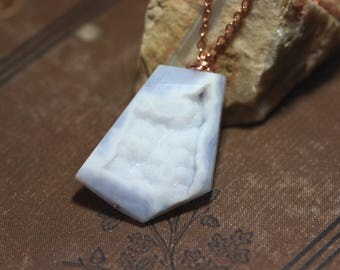 Blue Lace Agate Necklace Rough Nugget Copper Light Blue Gemstone Pendant Luxe Rustic Jewelry