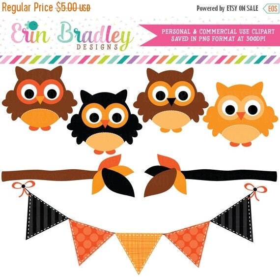 80% OFF SALE Halloween Owls Clipart, Autumn Clip Art, Fall Clipart, Holiday Clip Art Graphics Commercial Use Il_570xn