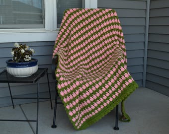 Vintage Afghan Preppy Pink and Green