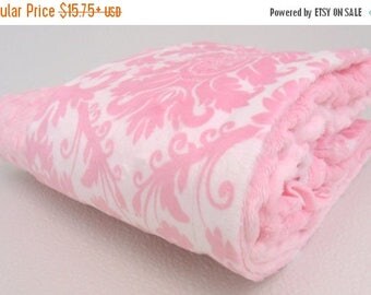SALE Pink Damask Minky Baby Blanket, also available in teen or adult sizesCan Be Personalized