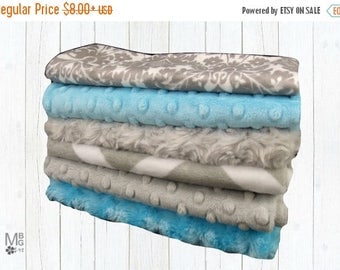 SALE Turquoise and Gray Baby Burp Cloths, Minky Layette Accessories, Baby Burp Burp Rags