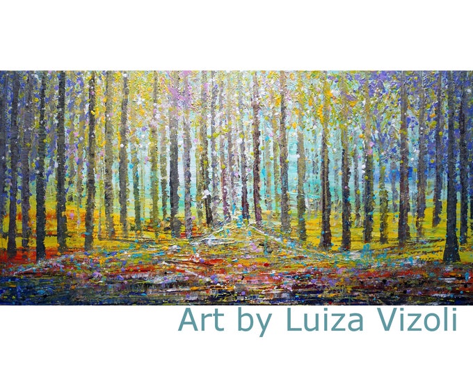 Spring Landscape Large Abstract Painting Pollock Inspired Impasto Trees The FOREST by Luiza Vizoli 48x24