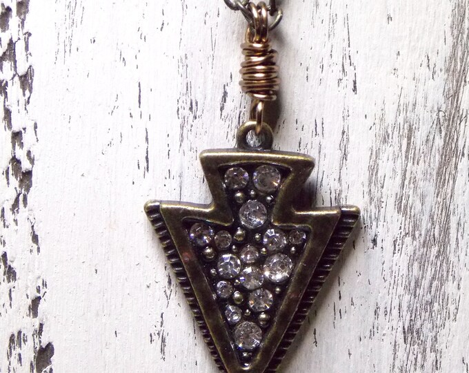 Arrowhead Choker Rhinestone Arrow Necklace Boho Bohemian Layering Brass Jewelry Gift Simple Choker Minimalist