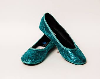navy blue sequin flats