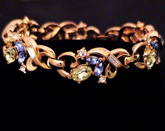 Vintage 1954 TRIFARI Alfred Phillipe Pastel Yellow & Blue Rhinestone Bracelet