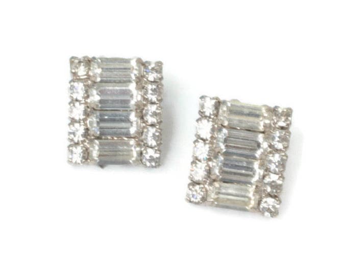 Rhinestone Earrings Baguettes Chatons Clip On Wedding Special Occasion Vintage