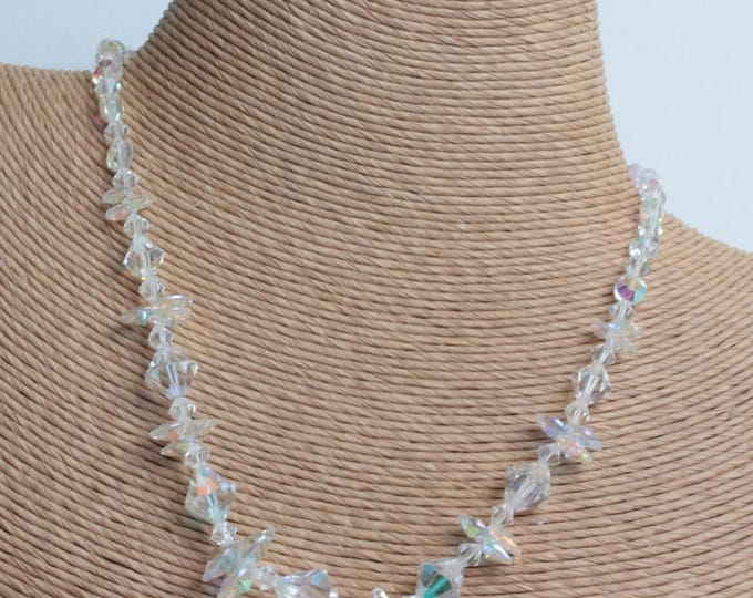 Aurora Borealis Crystal Bridal Choker Necklace Aurora Borealis Beads Unusual Vintage Necklace