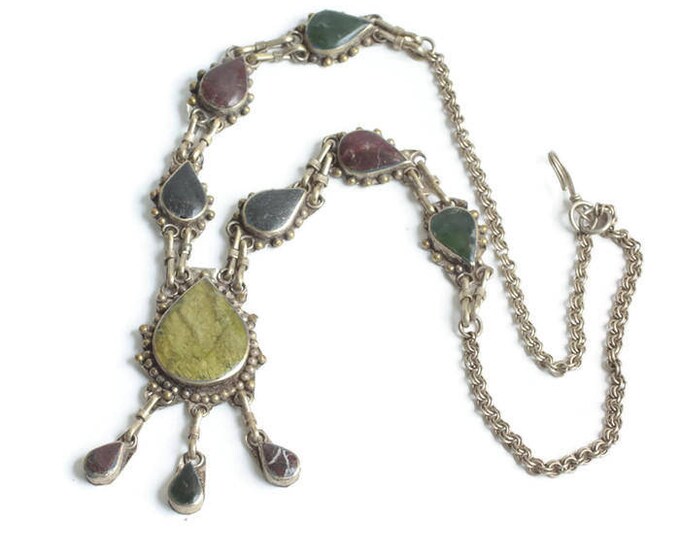 Natural Stone Necklace with Dangles Ethnic Festival Boho Vintage