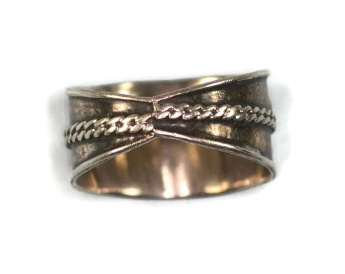 Modernist Cigar Band Boho Ring Applied Design Sterling Silver Size 7 1/4