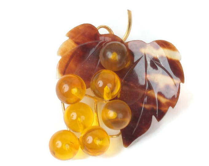 Grape Cluster Brooch Faux Tortoiseshell Lucite Plastic Vintage