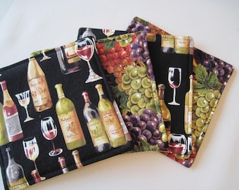 Wine and Grape Coasters 4-6 Wine Bottle Coasters Reversible Wine Grape Mug Rugs Tuscany Coasters Wine Country Coasters Wine Lovers Gift