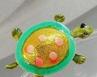 SALE Vintage Polka Dot Turtle Brooch. Sea Foam Green Polka Dots Turtle Pin.