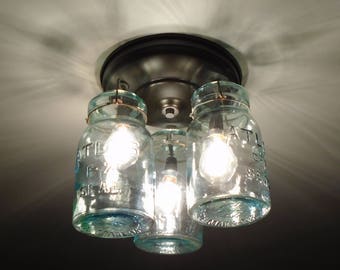 Greenish Vintage Canning Jar CEILING LIGHT Created NEW