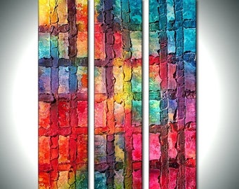 Original Modern Textured Colorful Multipaneled Abstract Painting On Canvas by Henry Parsinia Ready To Hang