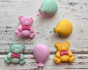 SALE Teddy Bear and Balloon Buttons, Packaged Novelty Buttons "Teddies" #4080 by Buttons Galore, Shank Back Buttons, Embellishments