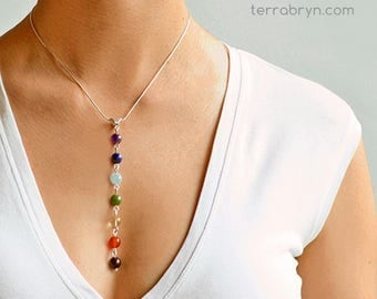 Chakra Pendant, Yoga Jewelry, 7 Chakra Necklace, Meditation Beads, in Gemstones & Sterling Silver or 14k Gold Filled