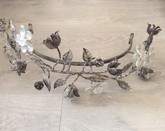 Bed canopy shabby chic look crib canopy, metal canopy for bed with roses and flowers
