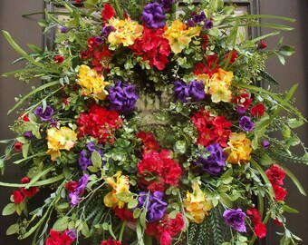 Front Door Wreaths, Summer Wreaths, Spring Wreath, Large Wreaths, Lush Summer Wreath, Hydrangea Wreath, Colorful Wreaths