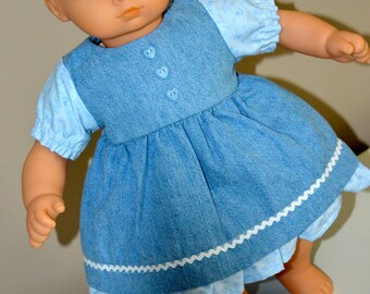 15 Inch Baby Doll Clothes Two Piece Outfit Short Sleeve Denim Dress and Corresponding Panties by SEWSWEETDAISY