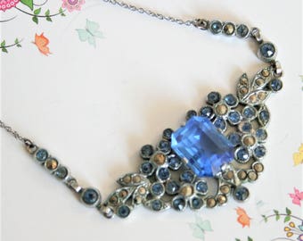 Art Deco necklace. Vintage blue glass and marcasite necklace. Vintage jewellery. Vintage necklace