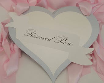 Reserved Pew Signs Heart Shape Design with Banner Romantic Reserved Wedding Ceremony Seating Signs