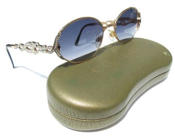 Vintage Caviar Sunglasses with Rhinestone Dragon Arms Gold Tone Frames with Black Tips, Vintage Designer Sunglasses