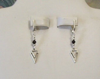 Tibet Silver Small Double Triangle Arrowhead Black Clip On Earrings or Pierced 20 Colors Available