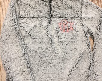Monogrammed sherpa pullover jacket, kids sherpa, youth sherpa, monogrammed quarter zip, sherpa pullover, fleece pullover, fuzzy pullover