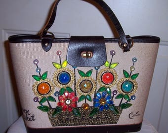 Vintage 1960's Enid Collins Flower Basket Purse...Colorful