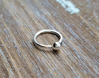 Nose Ring, 18g Argentium Silver Ball Hoop Earring, Piercing Jewelry for Nose, Lobe, Cartilage - Choice of Size