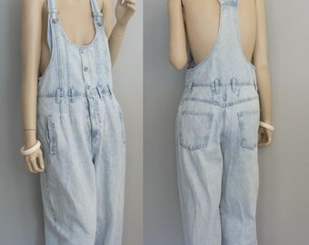 80s Grunge vintage Slouchy Baggy Jumpsuit 1980s bibbed distressed denim overalls