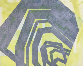 SolarPlate Etching . Intaglio Print . Process Yellow + Silver Blue: "Modular 3" .12" x 14" Unframed
