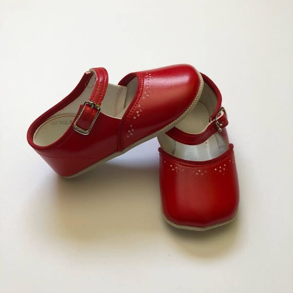 Vintage Red Mary Jane Baby Shoes Size 2