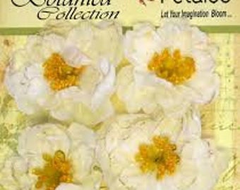 Ruffled Peony #5006-100 | Petaloo International Textured Elements | Ruffled Ivory Cream Fabric Flower with Stamens
