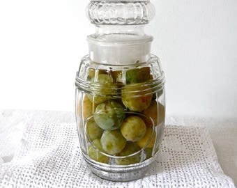 French antique glass jar - French Vintage Glass Jar Molded Glass