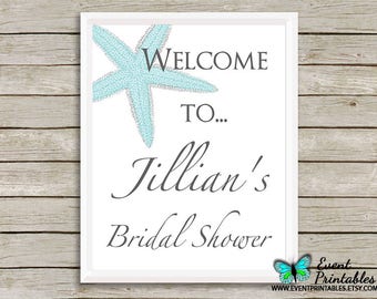 Printable Starfish Bridal Shower Welcome Sign, Beach Wedding Poster, Digital File by Event Printables