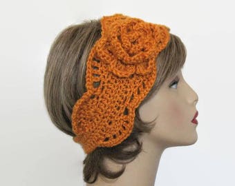 Mustard Headband with Flower Mustard Ear warmer Mustard Knit Earwarmer Gold Head Band Gold headband Pumpkin Earwarmer Pumpkin Headband
