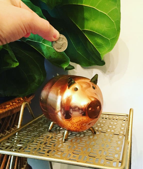 Vintage Copper Pig Piggy Bank Metal Coin Bank Coppercraft