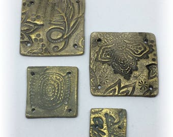 Artisan Handmade Rustic Ceramic Embellishment Tiles (4)