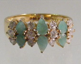 Vintage Genuine Emerald Ring in Sterling Silver Vermeil with CZ accents..... Lot 5300