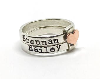 Stacking Kids Name Rings, Stackable Sterling Rings, Hand Stamped Name Rings, Mother's Rings, The Charmed Wife, Kids Name Rings, Mom Jewelry
