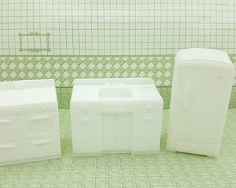 Marx Kitchen Fridge Stove Sink White Hard Plastic Toy Dollhouse Traditional Style