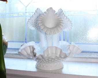 Vintage Milk Glass Hobnail Epergne Centerpiece Fenton
