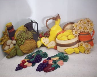 Vintage Homco Syroco Burwood Wall Hanging Plaque ( 6 PCS) Vegetables Fruit Jug 1975 1981 1995