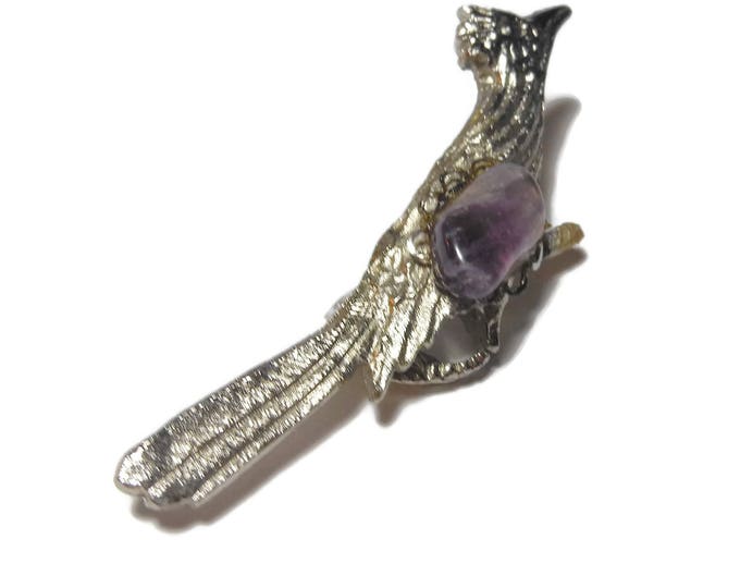 Amethyst roadrunner brooch, silver roadrunner pin, February birthstone, bird pin brooch, gemstone bird