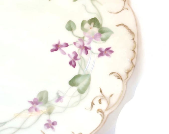 Haviland and Limoges dinner plate, H & L Co. France, 1888 to 1896, scalloped Clematis vine flower floral, gold trimmed edges and scallops