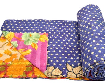 Vintage Kantha Quilt Gudri Reversible Throw Ralli Bedspread Bedding India OG1048